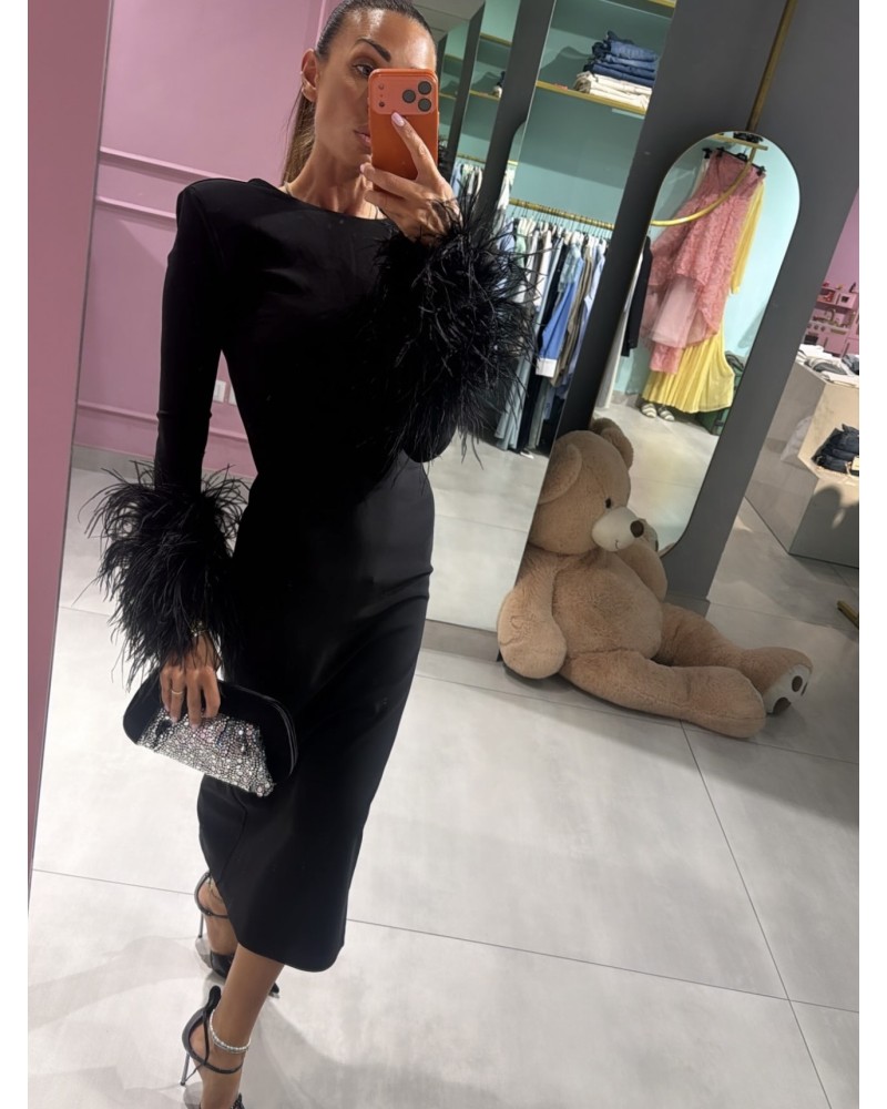 Abito midi con piume