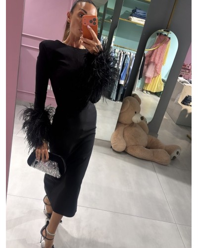 Abito midi con piume