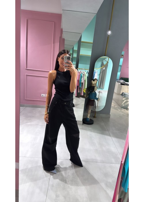 jeans con ginocchiere di strass