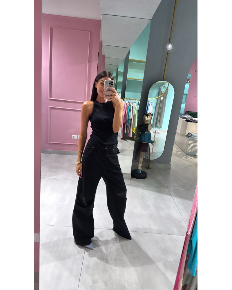 jeans con ginocchiere di strass