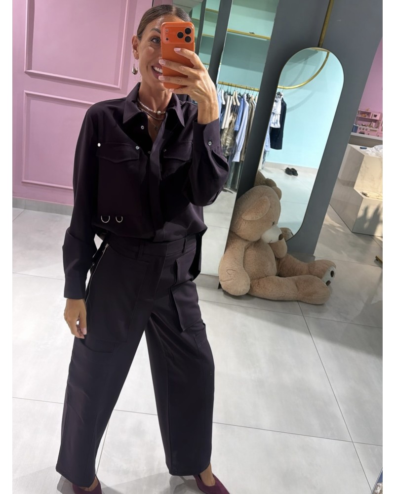 Camicia prugna con tasche