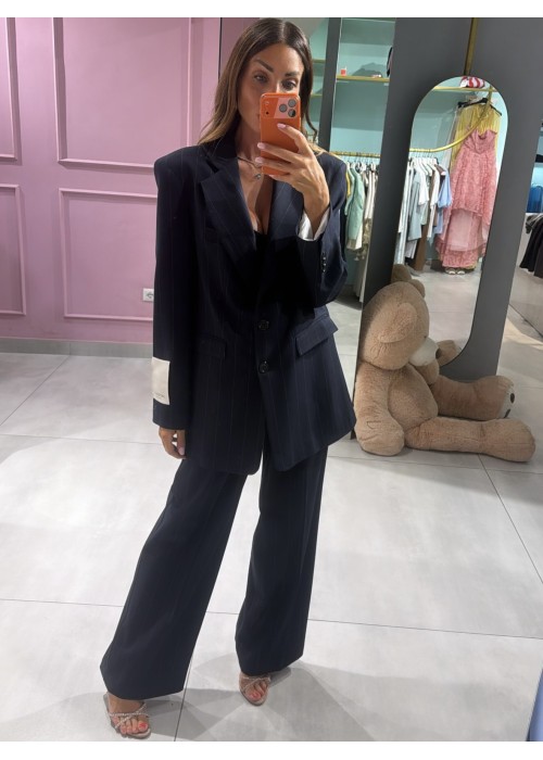 Pantalone gessato wide leg