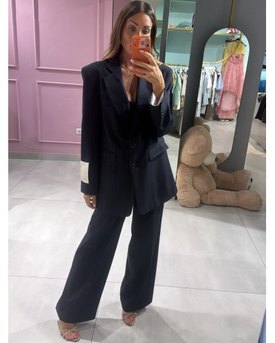 Pantalone gessato wide leg